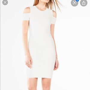BCBG Monika cold shoulder bandage dress, off-white